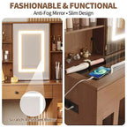 41" White Makeup Vanity Desk with LED Mirror, Power Outlet, 2 Drawers & 4 Glass Cabinets
