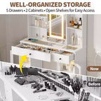 41" White Makeup Vanity Desk with LED Mirror, Power Outlet, 2 Drawers & 4 Glass Cabinets