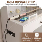 41" White Makeup Vanity Desk with LED Mirror, Power Outlet, 2 Drawers & 4 Glass Cabinets