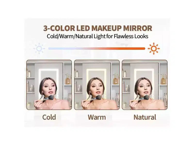 41" White Makeup Vanity Desk with LED Mirror, Power Outlet, 2 Drawers & 4 Glass Cabinets