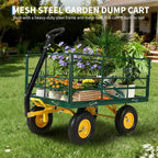 1500 Lbs Heavy Duty Steel Garden Cart, Garden Wagon Cart on Wheels, Outdoor Metal Yard Trailer Utility Wagon Carts with Mesh, Removable Sides