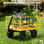 1500 Lbs Heavy Duty Steel Garden Cart, Garden Wagon Cart on Wheels, Outdoor Metal Yard Trailer Utility Wagon Carts with Mesh, Removable Sides