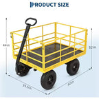 1500 Lbs Heavy Duty Steel Garden Cart, Garden Wagon Cart on Wheels, Outdoor Metal Yard Trailer Utility Wagon Carts with Mesh, Removable Sides