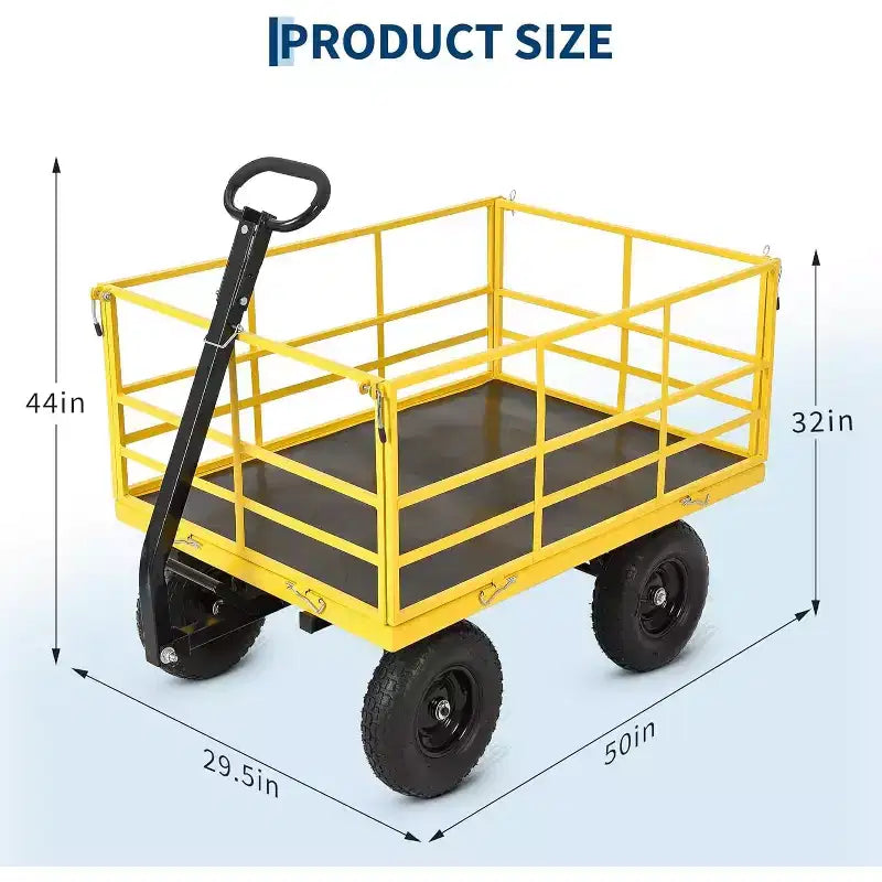 1500 Lbs Heavy Duty Steel Garden Cart, Garden Wagon Cart on Wheels, Outdoor Metal Yard Trailer Utility Wagon Carts with Mesh, Removable Sides