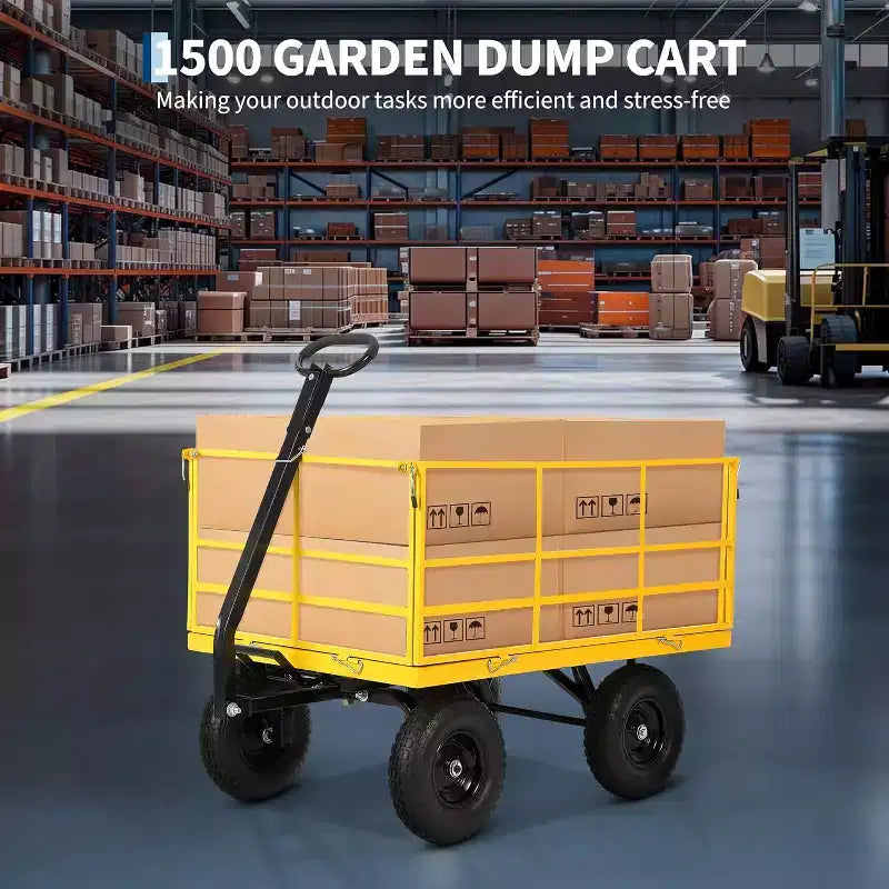 1500 Lbs Heavy Duty Steel Garden Cart, Garden Wagon Cart on Wheels, Outdoor Metal Yard Trailer Utility Wagon Carts with Mesh, Removable Sides