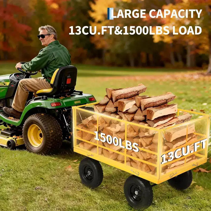 1500 Lbs Heavy Duty Steel Garden Cart, Garden Wagon Cart on Wheels, Outdoor Metal Yard Trailer Utility Wagon Carts with Mesh, Removable Sides