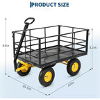 1500 Lbs Heavy Duty Steel Garden Cart, Garden Wagon Cart on Wheels, Outdoor Metal Yard Trailer Utility Wagon Carts with Mesh, Removable Sides