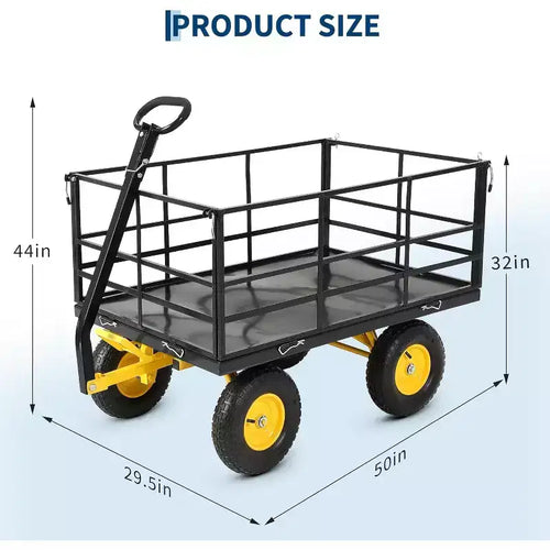 1500 Lbs Heavy Duty Steel Garden Cart, Garden Wagon Cart on Wheels, Outdoor Metal Yard Trailer Utility Wagon Carts with Mesh, Removable Sides