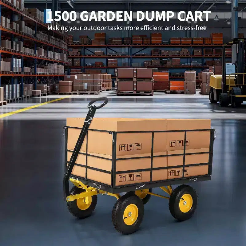 1500 Lbs Heavy Duty Steel Garden Cart, Garden Wagon Cart on Wheels, Outdoor Metal Yard Trailer Utility Wagon Carts with Mesh, Removable Sides