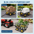 1500 Lbs Heavy Duty Steel Garden Cart, Garden Wagon Cart on Wheels, Outdoor Metal Yard Trailer Utility Wagon Carts with Mesh, Removable Sides
