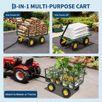 1500 Lbs Heavy Duty Steel Garden Cart, Garden Wagon Cart on Wheels, Outdoor Metal Yard Trailer Utility Wagon Carts with Mesh, Removable Sides