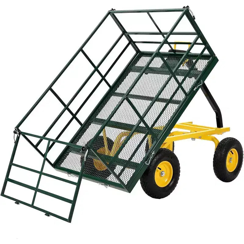 1500 Lbs Heavy Duty Steel Garden Cart, Garden Wagon Cart on Wheels, Outdoor Metal Yard Trailer Utility Wagon Carts with Mesh, Removable Sides