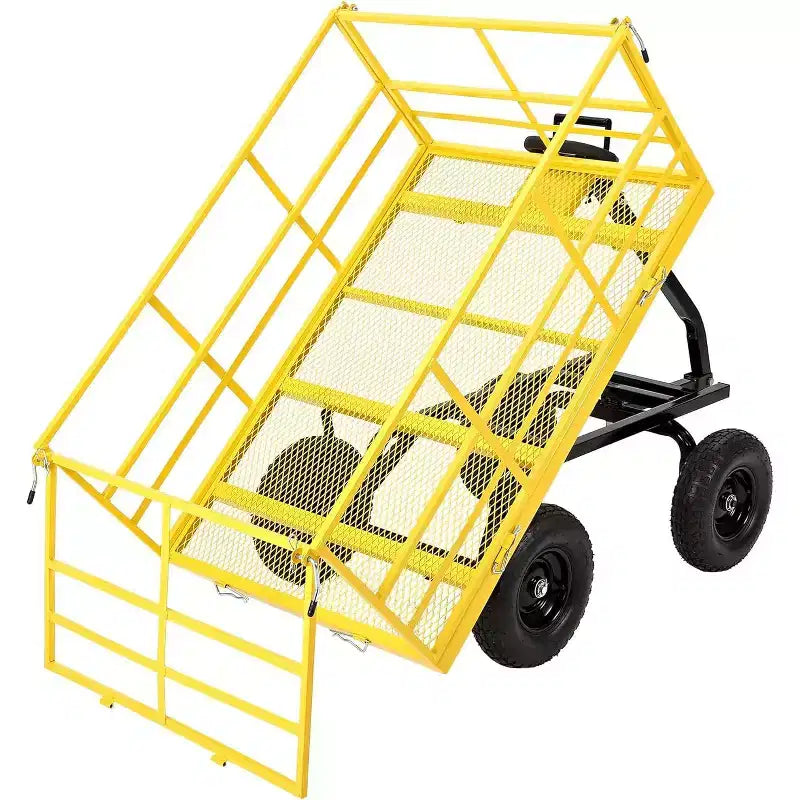1500 Lbs Heavy Duty Steel Garden Cart, Garden Wagon Cart on Wheels, Outdoor Metal Yard Trailer Utility Wagon Carts with Mesh, Removable Sides