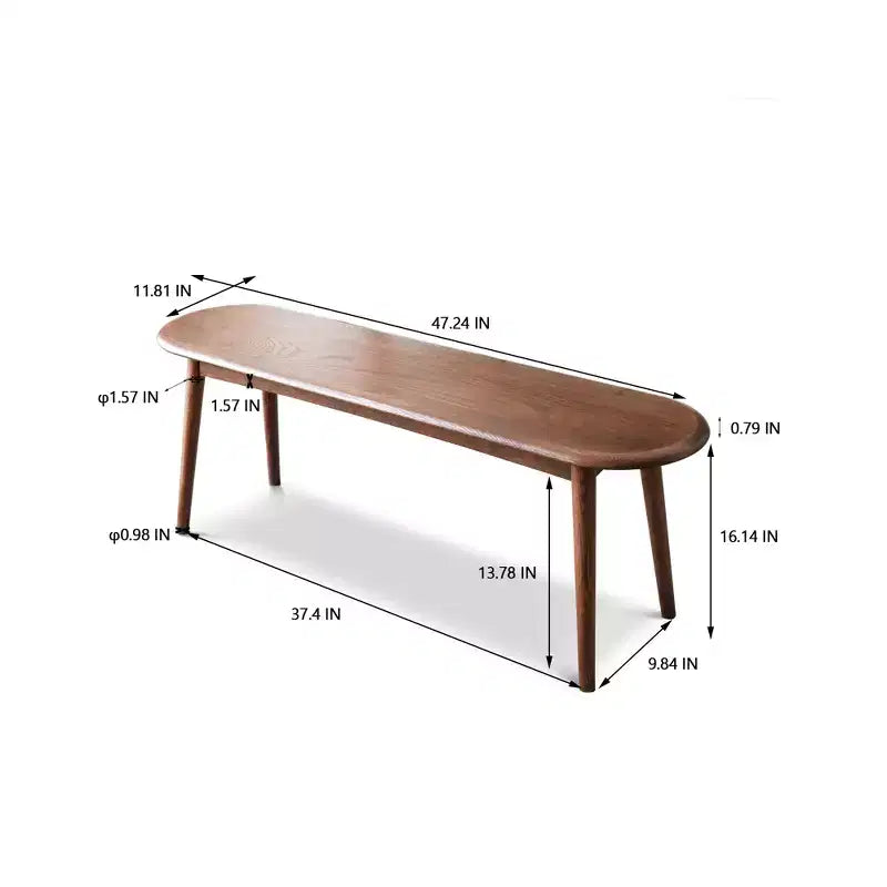 Solid Oak Wood Half-Round Bench, 47" for Dining Room, Living Room & Entryway