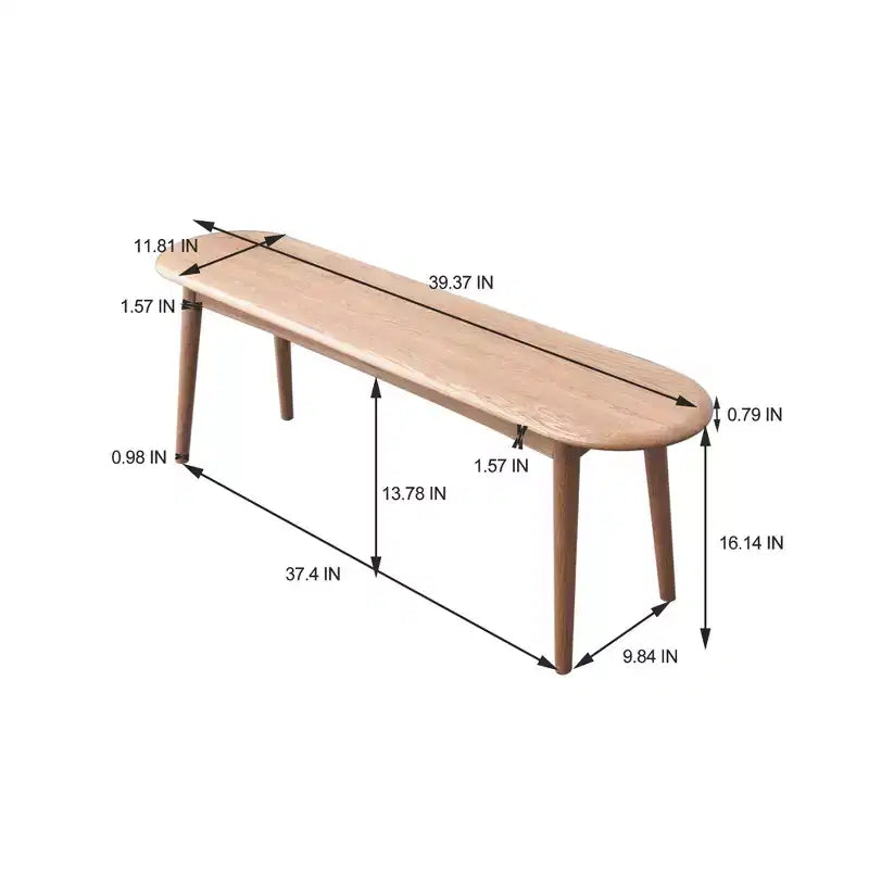 Solid Oak Wood Half-Round Bench, 47" for Dining Room, Living Room & Entryway