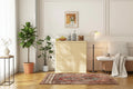 34.6 Buffet Cabinet with Fluted Doors, 3-Tier Sideboard with Adjustable Shelves for Dining Room, Kitchen, Living Room  Natural Oak Finish