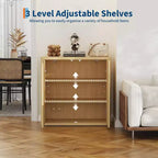 34.6 Buffet Cabinet with Fluted Doors, 3-Tier Sideboard with Adjustable Shelves for Dining Room, Kitchen, Living Room  Natural Oak Finish