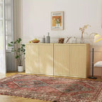 34.6 Buffet Cabinet with Fluted Doors, 3-Tier Sideboard with Adjustable Shelves for Dining Room, Kitchen, Living Room  Natural Oak Finish