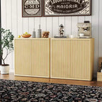 34.6 Buffet Cabinet with Fluted Doors, 3-Tier Sideboard with Adjustable Shelves for Dining Room, Kitchen, Living Room  Natural Oak Finish
