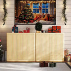 34.6 Buffet Cabinet with Fluted Doors, 3-Tier Sideboard with Adjustable Shelves for Dining Room, Kitchen, Living Room  Natural Oak Finish