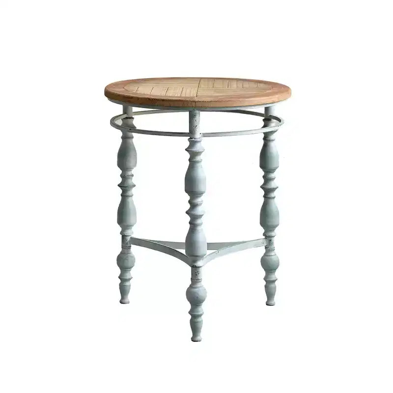 31.5" Wooden Carved Rustic Round Coffee Table with Metal Legs, Farmhouse Living Room