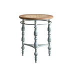 31.5" Wooden Carved Rustic Round Coffee Table with Metal Legs, Farmhouse Living Room