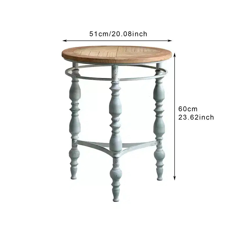 31.5" Wooden Carved Rustic Round Coffee Table with Metal Legs, Farmhouse Living Room