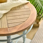 31.5" Wooden Carved Rustic Round Coffee Table with Metal Legs, Farmhouse Living Room
