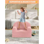 Kids Sofa Chair, 2-in-1 Convertible Toddler Couch Lounger, Comfy Fold Out Teddy Fleece Fabric Children's Sofa Bed for Playroom, Bedroom, Nursery
