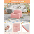 Kids Sofa Chair, 2-in-1 Convertible Toddler Couch Lounger, Comfy Fold Out Teddy Fleece Fabric Children's Sofa Bed for Playroom, Bedroom, Nursery