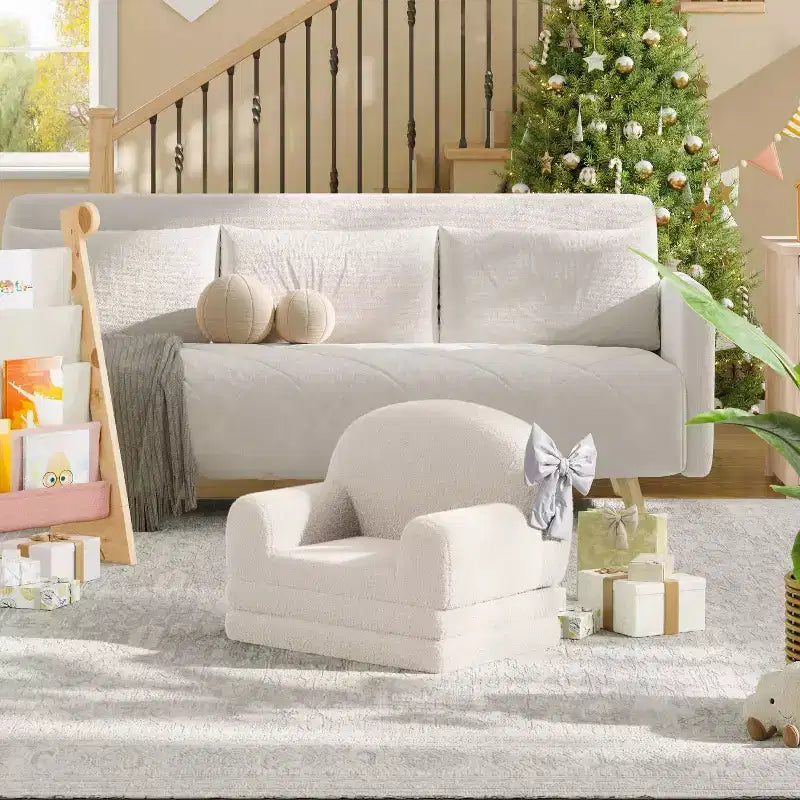 Kids Sofa Chair, 2-in-1 Convertible Toddler Couch Lounger, Comfy Fold Out Teddy Fleece Fabric Children's Sofa Bed for Playroom, Bedroom, Nursery
