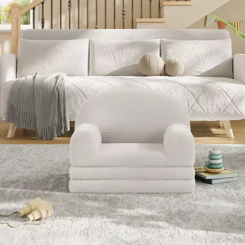 Kids Sofa Chair, 2-in-1 Convertible Toddler Couch Lounger, Comfy Fold Out Teddy Fleece Fabric Children's Sofa Bed for Playroom, Bedroom, Nursery