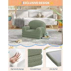 Kids Sofa Chair, 2-in-1 Convertible Toddler Couch Lounger, Comfy Fold Out Teddy Fleece Fabric Children's Sofa Bed for Playroom, Bedroom, Nursery