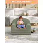 Kids Sofa Chair, 2-in-1 Convertible Toddler Couch Lounger, Comfy Fold Out Teddy Fleece Fabric Children's Sofa Bed for Playroom, Bedroom, Nursery