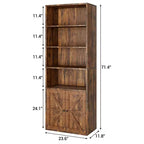 71.4 Industrial Bookcase with Doors  6-Shelf Farmhouse Bookshelf, 11.8 Deep Storage for Living Room, Bedroom & Home Office (Gray)