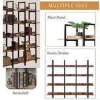 Betty Industrial 5-Tier Wood Bookcase with Open Shelves and Metal Frame