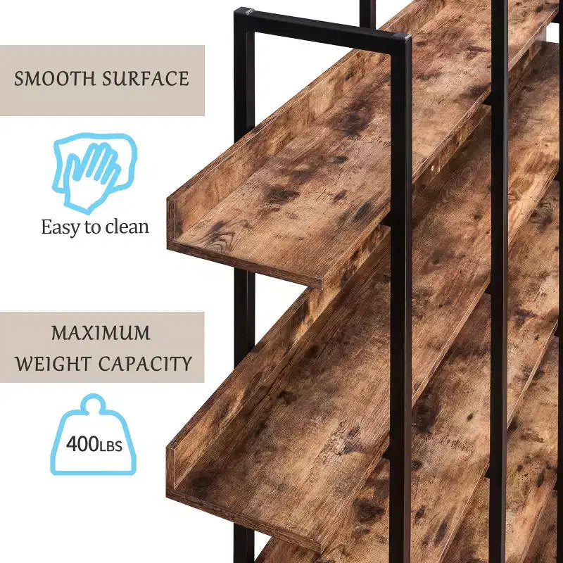 Betty Industrial 5-Tier Wood Bookcase with Open Shelves and Metal Frame