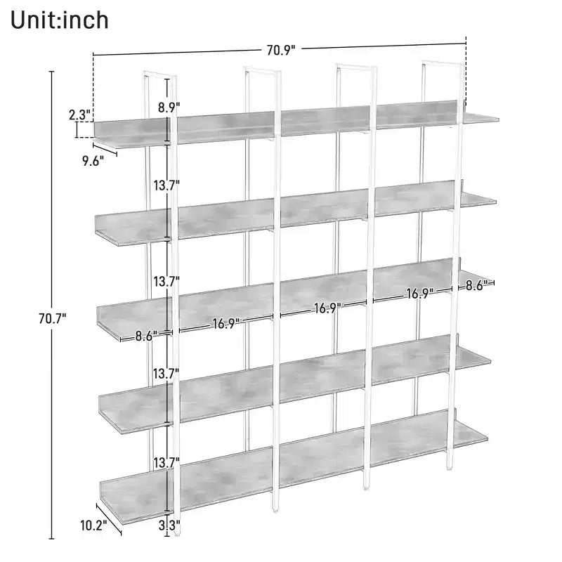Betty Industrial 5-Tier Wood Bookcase with Open Shelves and Metal Frame