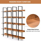 Betty Industrial 5-Tier Wood Bookcase with Open Shelves and Metal Frame