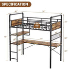 Loft Bed with L-Shaped Desk, Twin Metal Bunk Bed with Storage Shelves & High Guardrail, Space-Saver for Kids, Teens, or Small Rooms