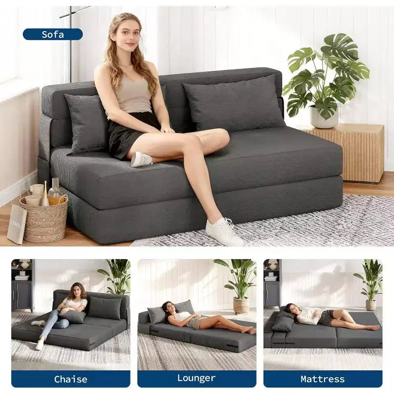 4-in-1 Folding Sofa Bed & Chair, Convertible Sleeper with Tufted Design & Adjustable Backrest