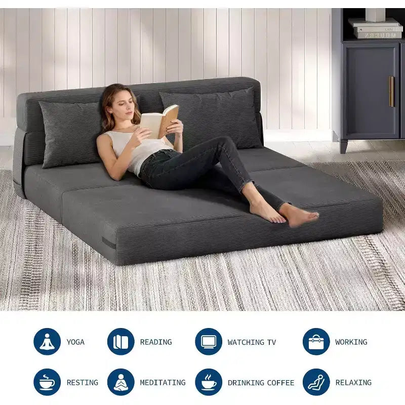 4-in-1 Folding Sofa Bed & Chair, Convertible Sleeper with Tufted Design & Adjustable Backrest