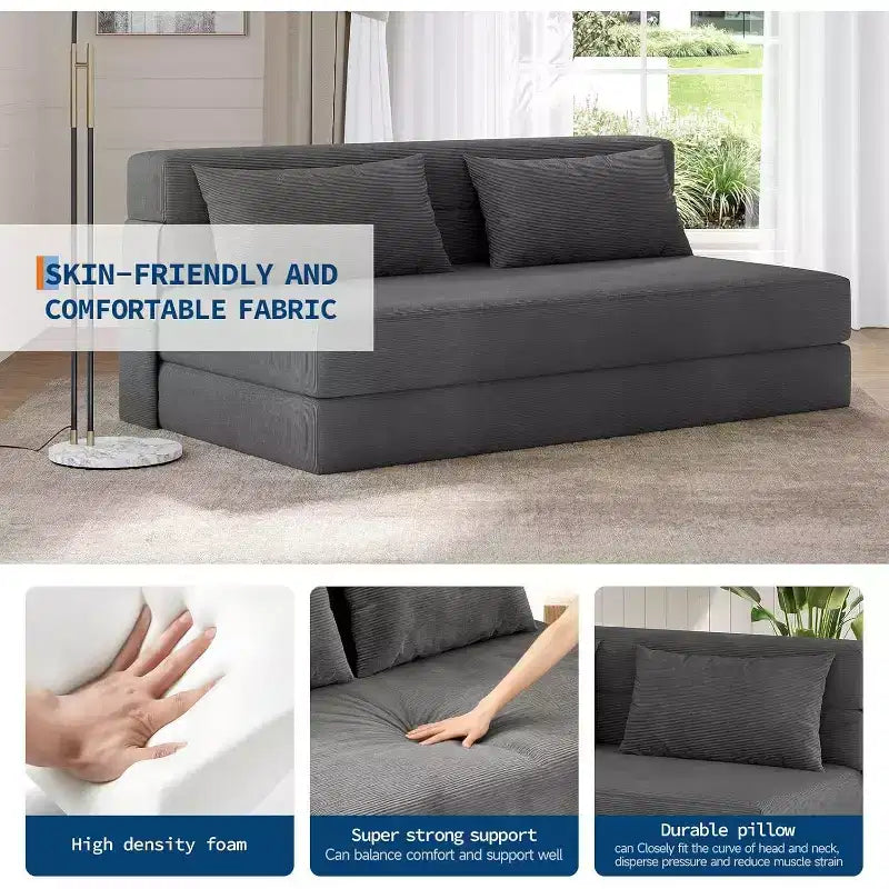 4-in-1 Folding Sofa Bed & Chair, Convertible Sleeper with Tufted Design & Adjustable Backrest