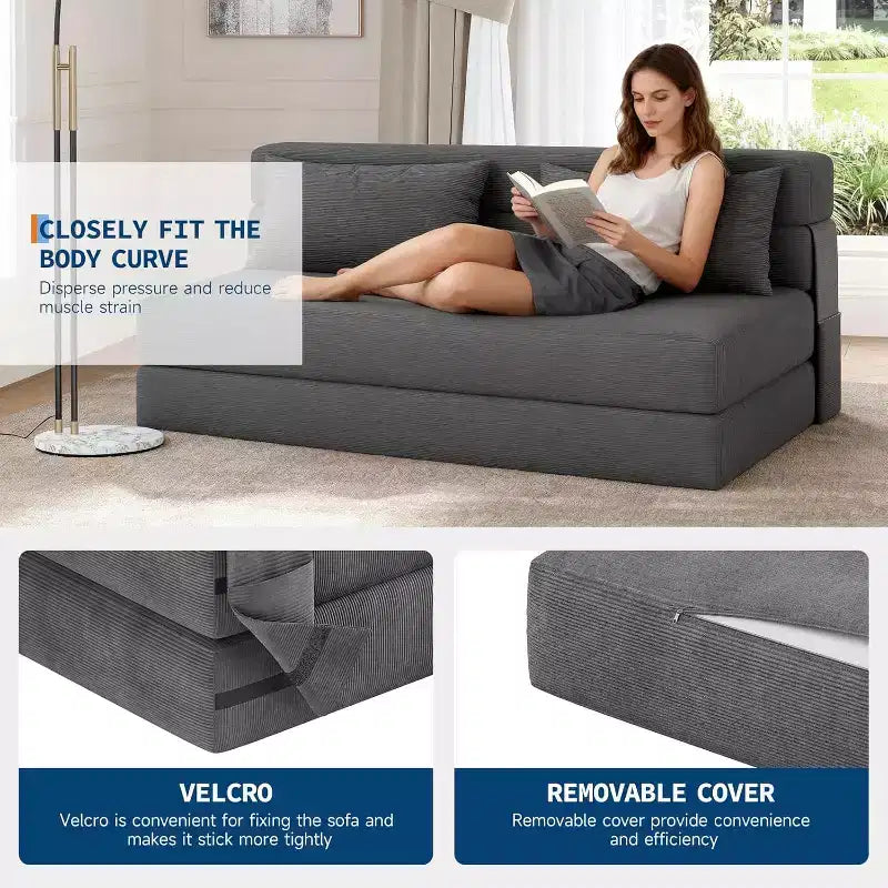 4-in-1 Folding Sofa Bed & Chair, Convertible Sleeper with Tufted Design & Adjustable Backrest
