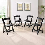 4 Pack Folding Chair, Padded Foldable Chair with Wood Frame, Padded Cushion, Space Saving Upholstered Folding Chair for Kitchen