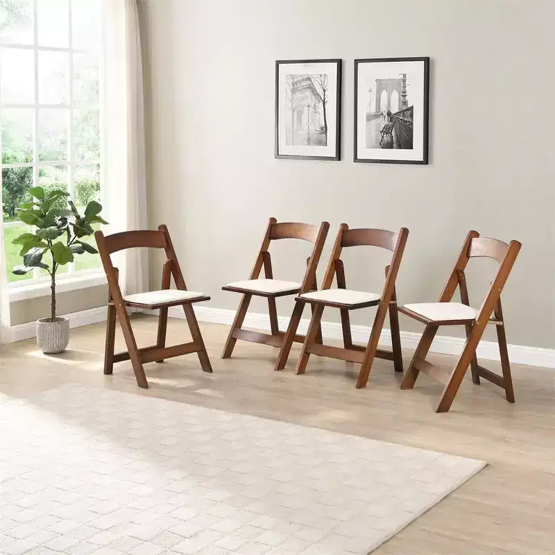 4 Pack Folding Chair, Padded Foldable Chair with Wood Frame, Padded Cushion, Space Saving Upholstered Folding Chair for Kitchen
