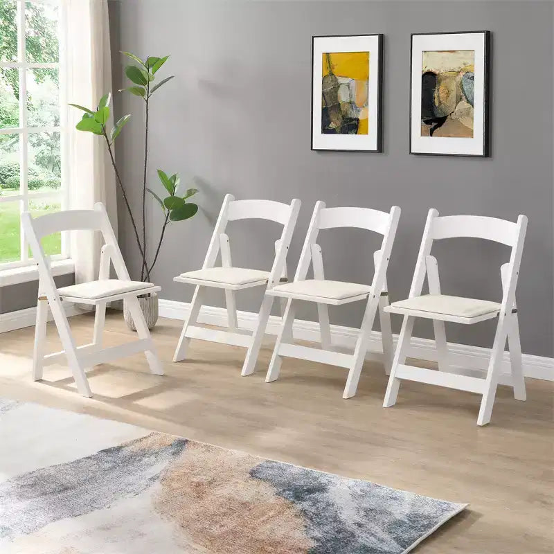 4 Pack Folding Chair, Padded Foldable Chair with Wood Frame, Padded Cushion, Space Saving Upholstered Folding Chair for Kitchen