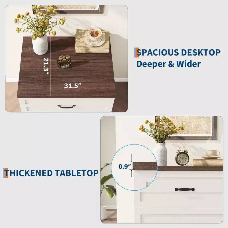 Lateral File Cabinet with 2 Drawers, Wooden Vertical Filing Cabinet with Hanging Bar, Under Desk Storage Cabinet for Home, Fit Legal/Letter/A4 Size