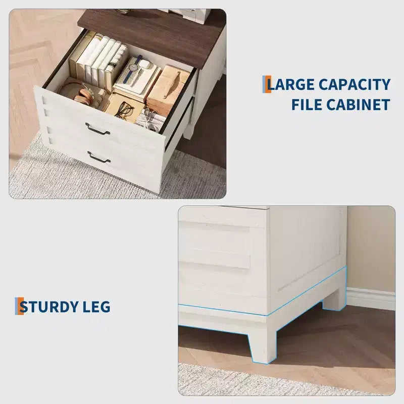 Lateral File Cabinet with 2 Drawers, Wooden Vertical Filing Cabinet with Hanging Bar, Under Desk Storage Cabinet for Home, Fit Legal/Letter/A4 Size