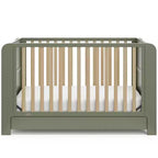 4-in-1 Convertible Crib with Drawer & Detachable Bookshelves, Adjustable Mattress Base